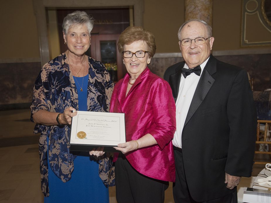 Pictured_ Sister Mary Persico, IHM, Ed.D., president of Marywood University; Jean Blackledge Sweeney, and John (Jack) P. Sweeney, Sr